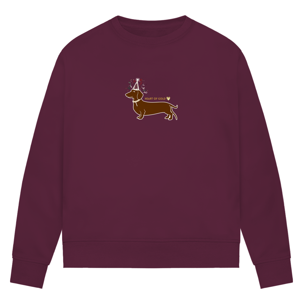 Premium Bio Sweatshirt für die Familie zu Silvester mit lustigem Party Dackel Motiv