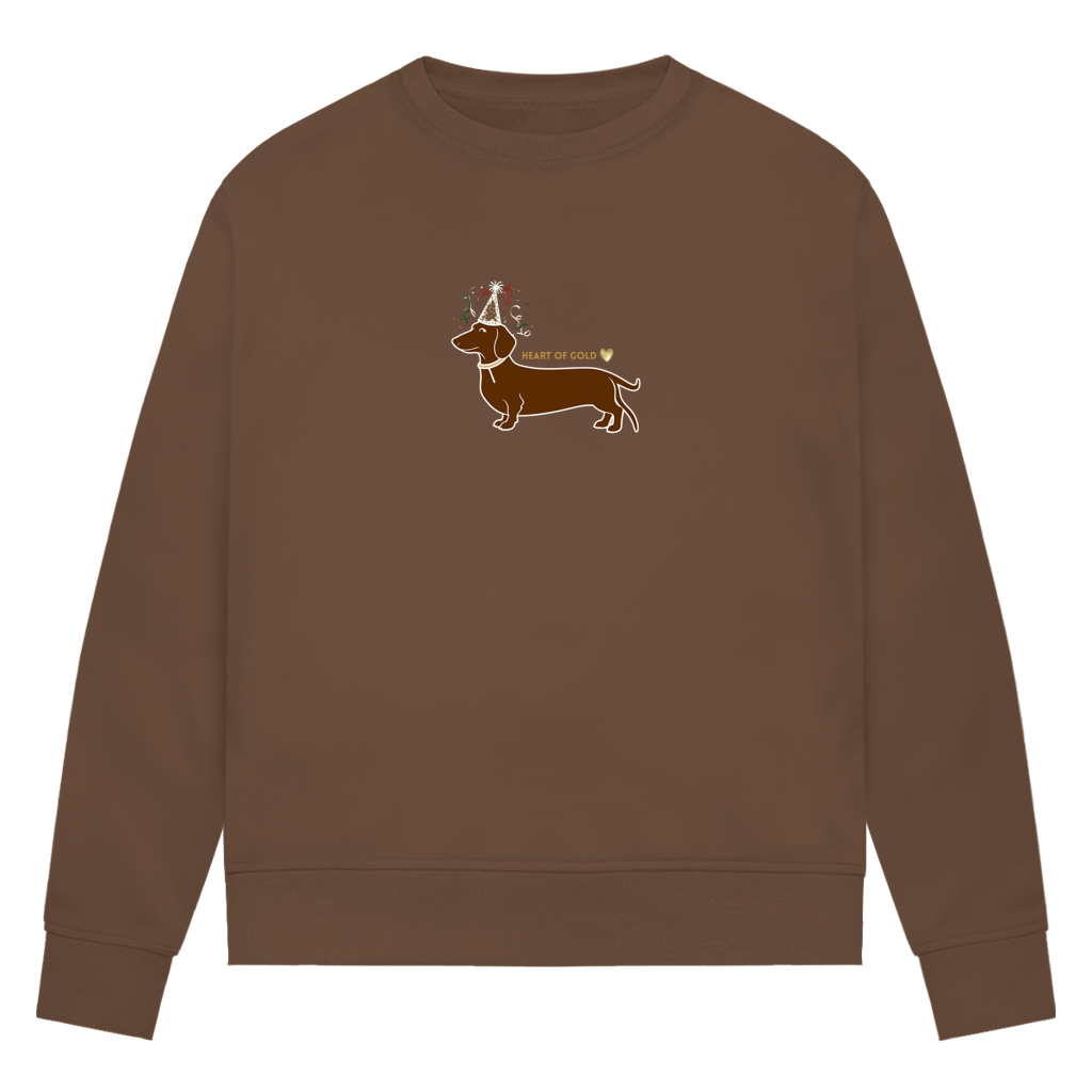 Premium Bio Sweatshirt für die Familie zu Silvester mit lustigem Party Dackel Motiv