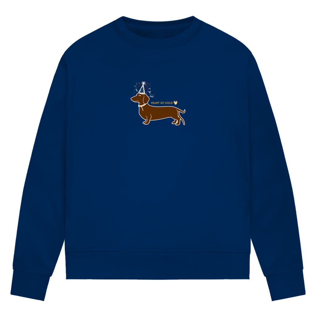 Premium Bio Sweatshirt für die Familie zu Silvester mit lustigem Party Dackel Motiv