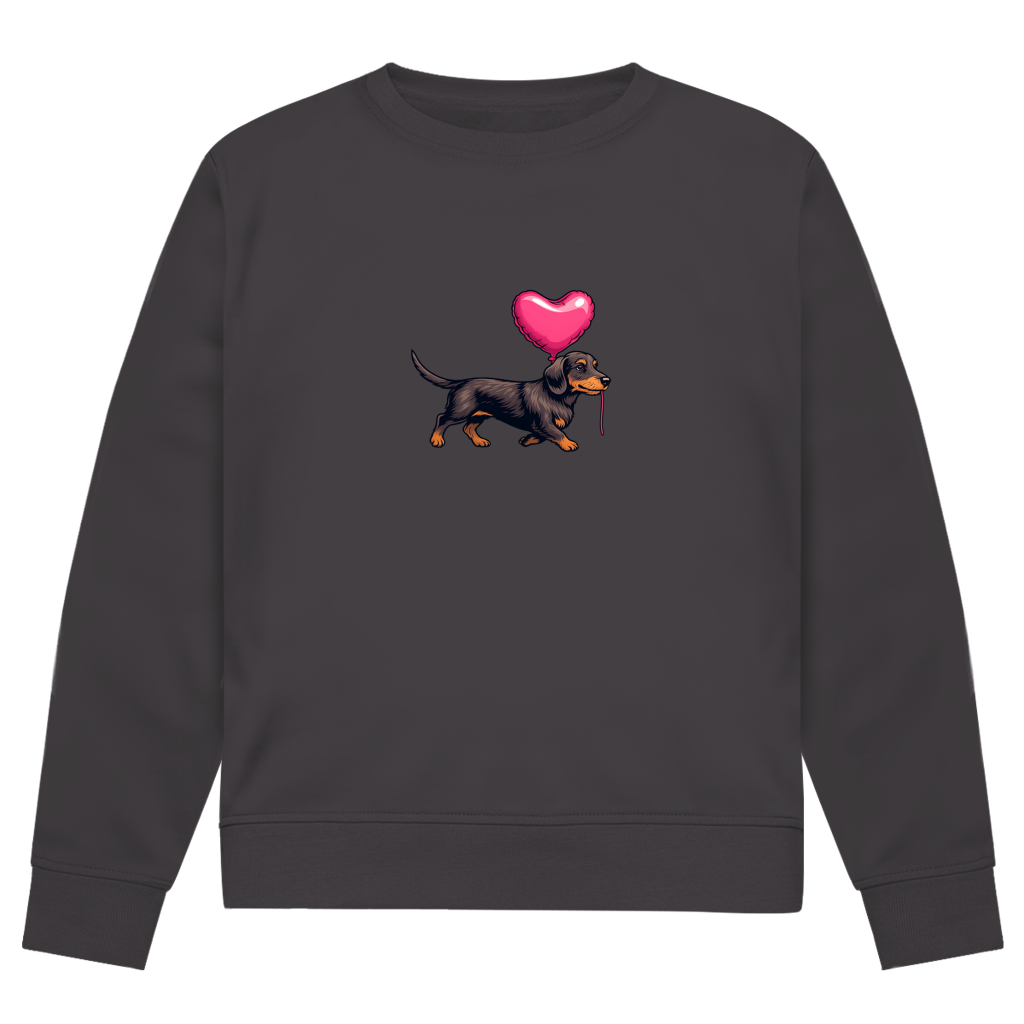 Damen Bio Sweatshirt "Dackel mit Herz Ballon" – Weil Liebe vier Pfoten hat