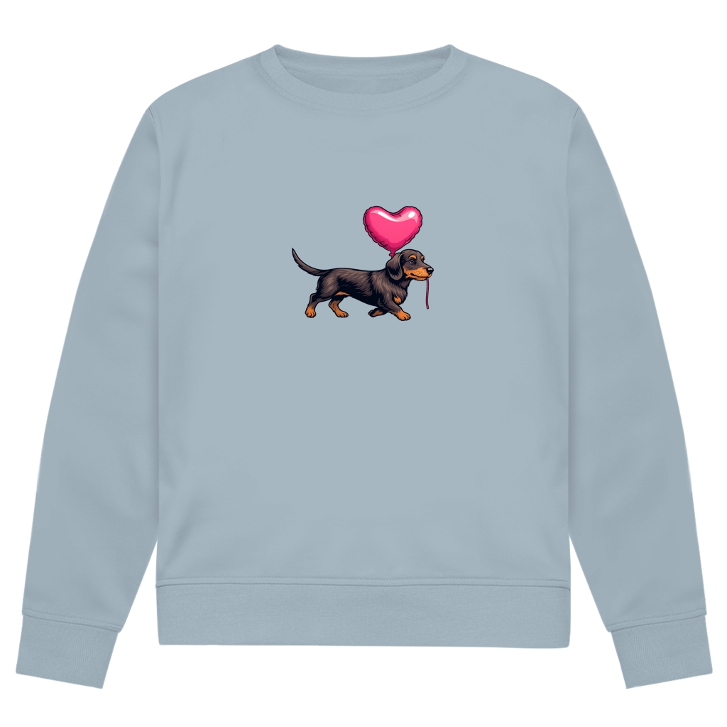 Damen Bio Sweatshirt "Dackel mit Herz Ballon" – Weil Liebe vier Pfoten hat