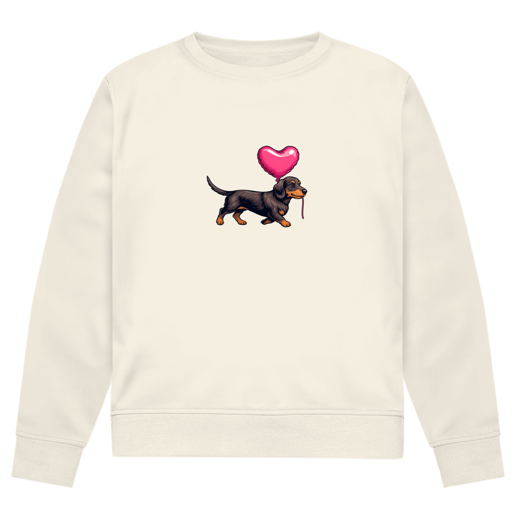Damen Bio Sweatshirt "Dackel mit Herz Ballon" – Weil Liebe vier Pfoten hat