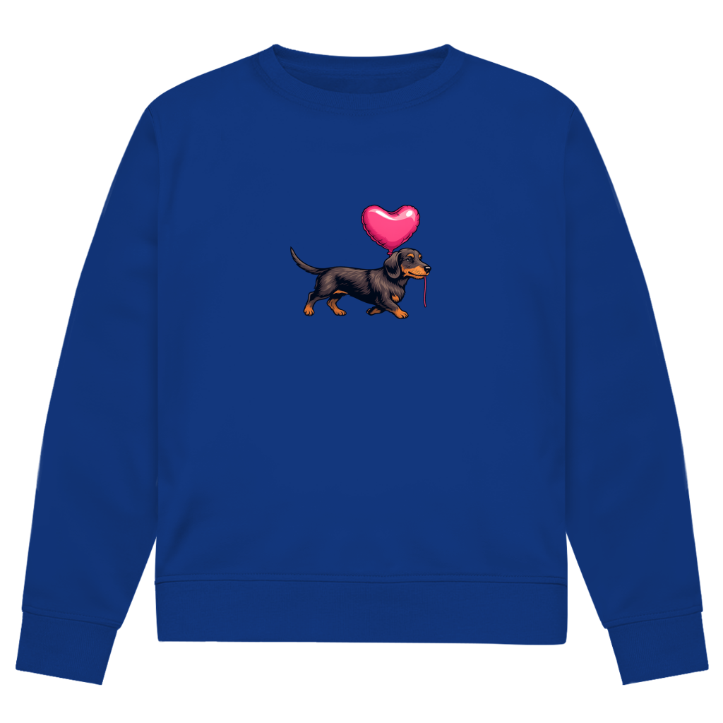 Damen Bio Sweatshirt "Dackel mit Herz Ballon" – Weil Liebe vier Pfoten hat