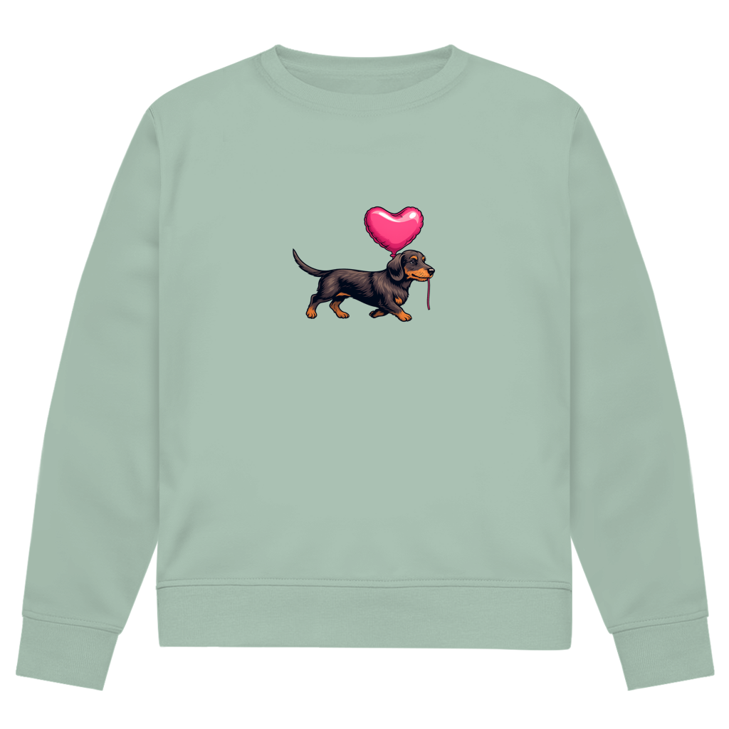 Damen Bio Sweatshirt "Dackel mit Herz Ballon" – Weil Liebe vier Pfoten hat