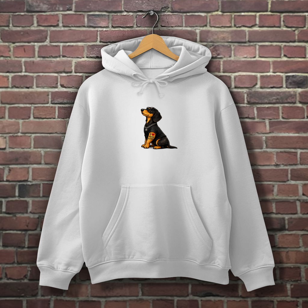 Oversized Casual Unisex Hoodie mit Dackel Motiv Tattoo "I love Mom & Dad"