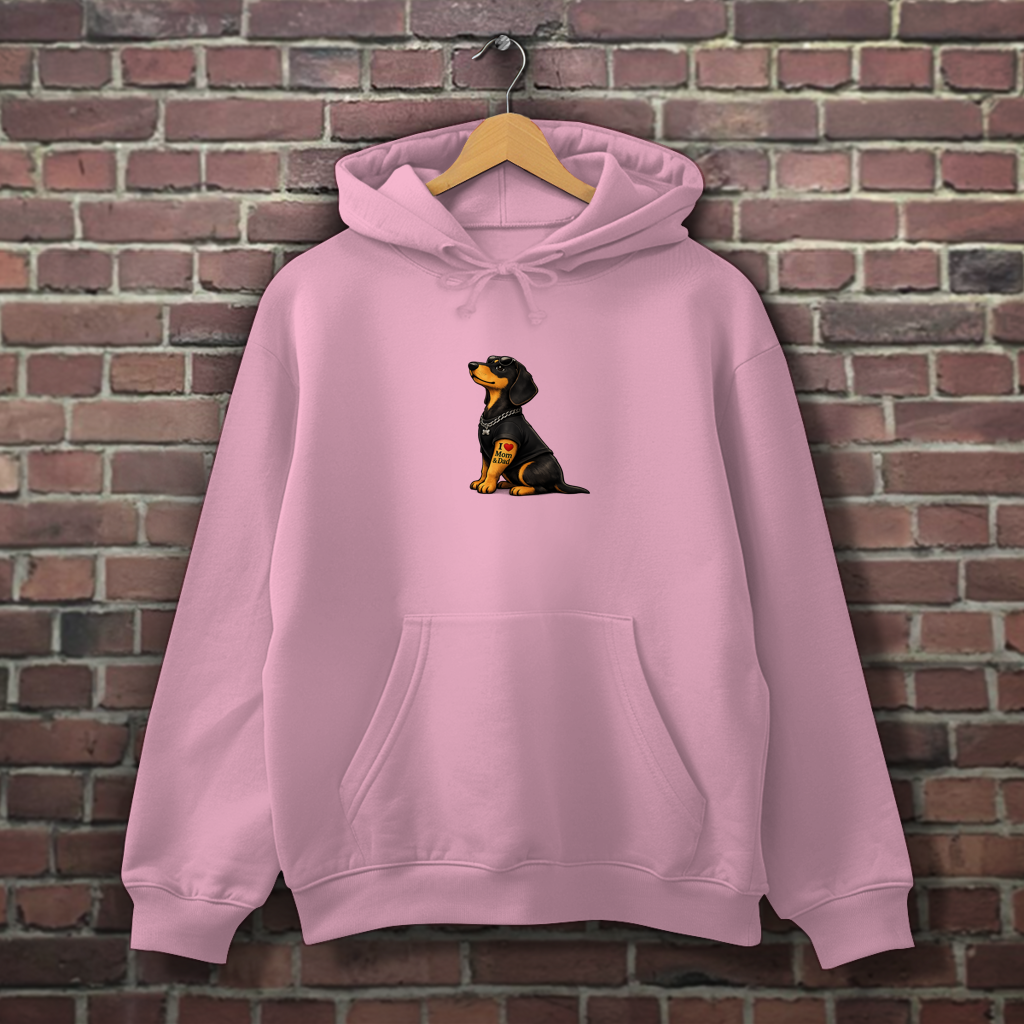 Oversized Casual Unisex Hoodie mit Dackel Motiv Tattoo "I love Mom & Dad"
