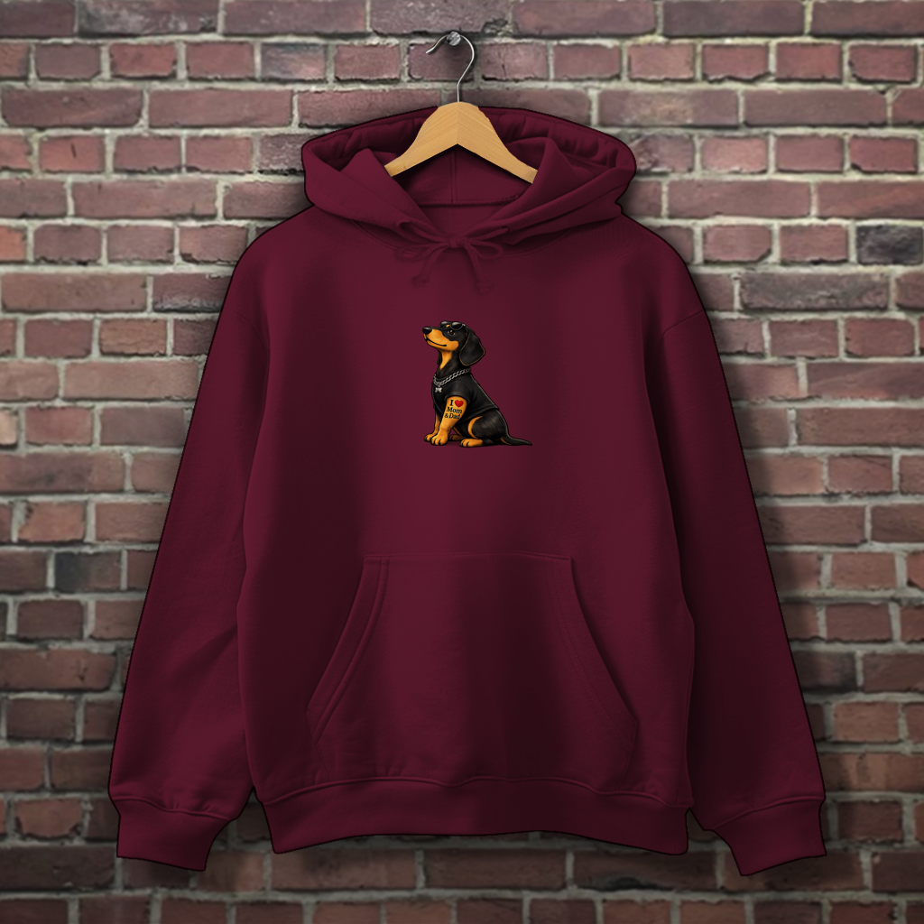 Oversized Casual Unisex Hoodie mit Dackel Motiv Tattoo "I love Mom & Dad"