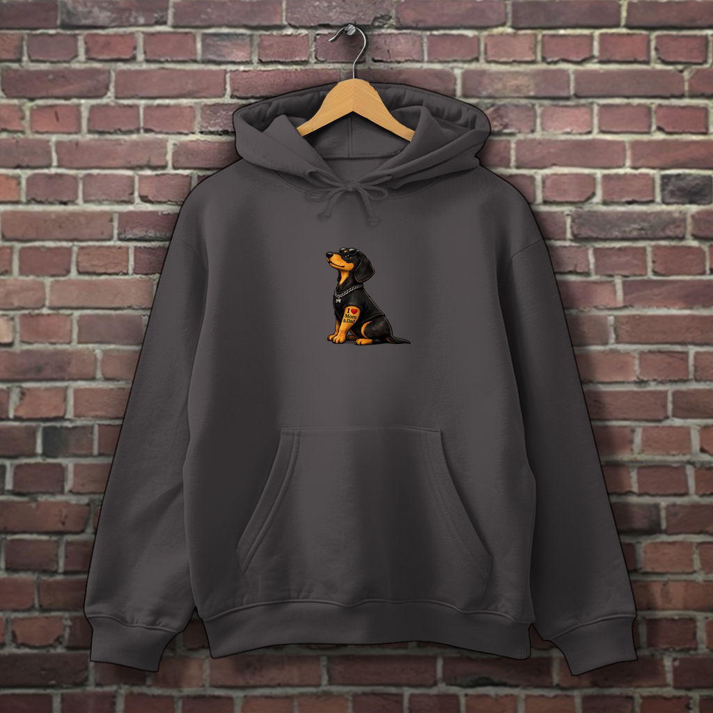Oversized Casual Unisex Hoodie mit Dackel Motiv Tattoo "I love Mom & Dad"