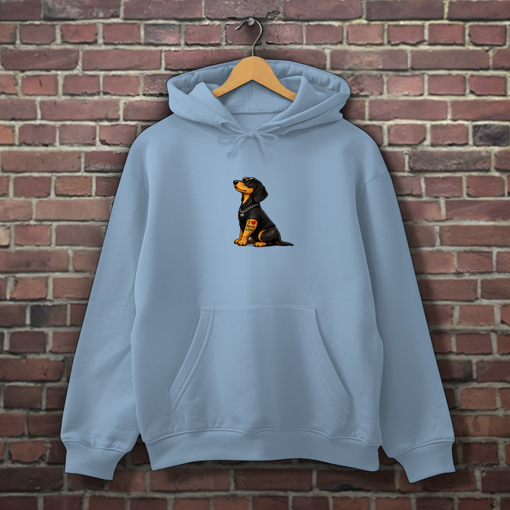 Oversized Casual Unisex Hoodie mit Dackel Motiv Tattoo "I love Mom & Dad"