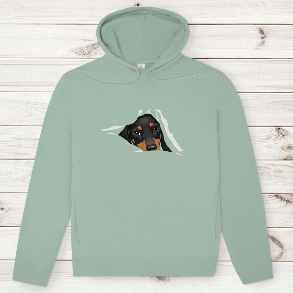 Hoodie für Sie & Ihn Premium Bio mit Dackel Welpe Design "Black Tan"