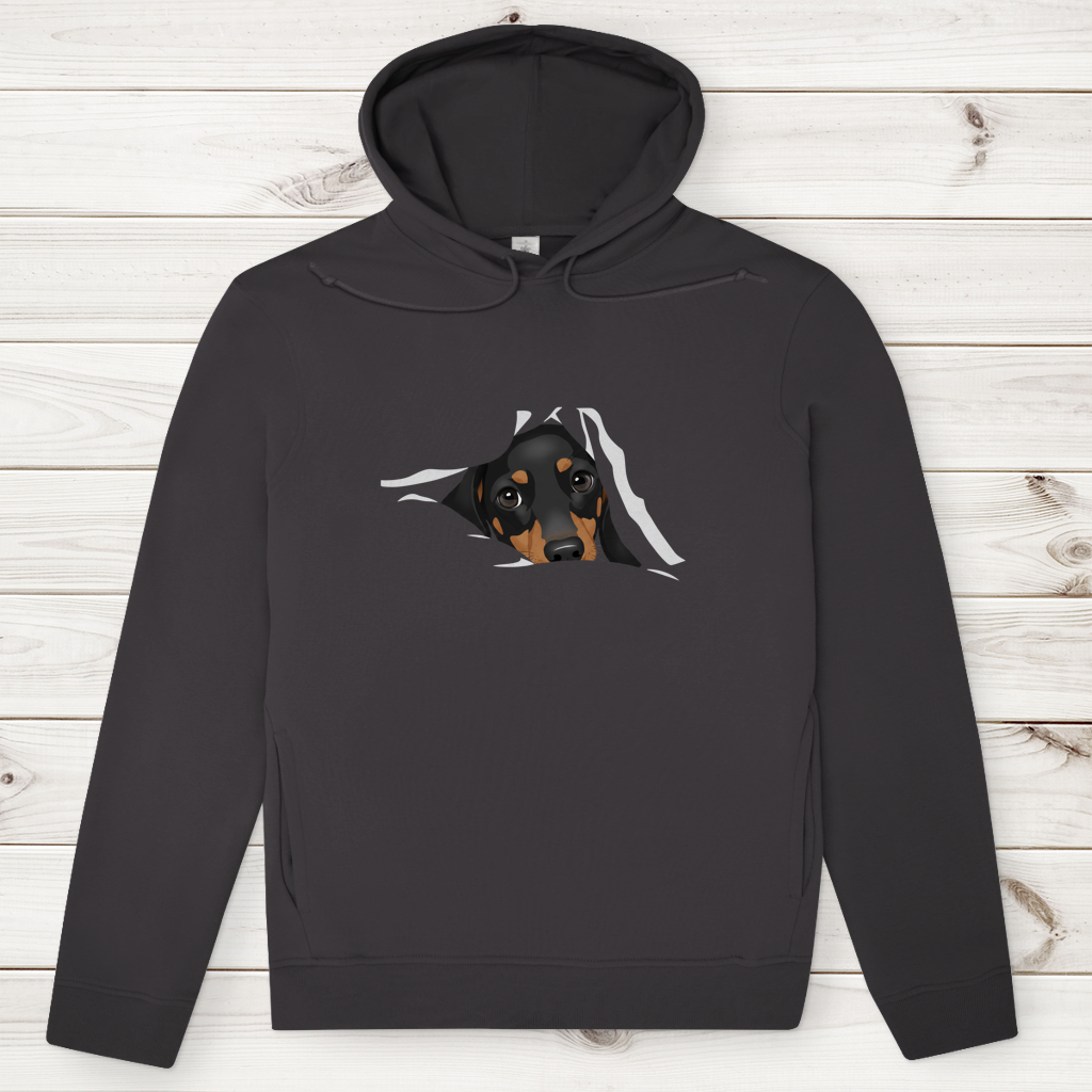 Hoodie für Sie & Ihn Premium Bio mit Dackel Welpe Design "Black Tan"