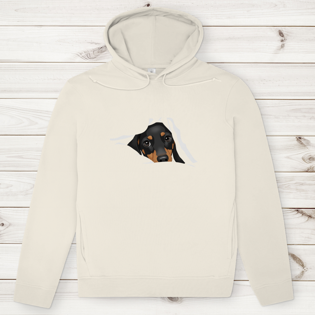 Hoodie für Sie & Ihn Premium Bio mit Dackel Welpe Design "Black Tan"