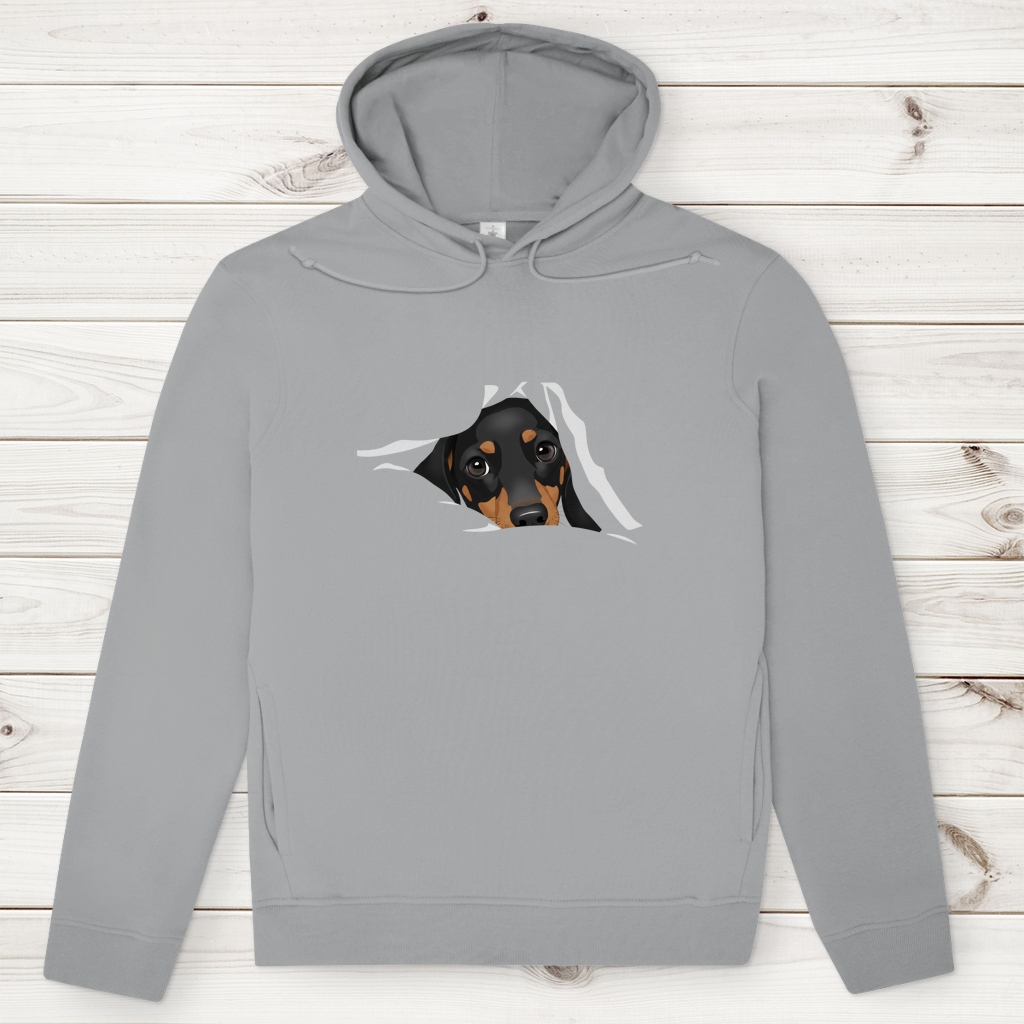 Hoodie für Sie & Ihn Premium Bio mit Dackel Welpe Design "Black Tan"