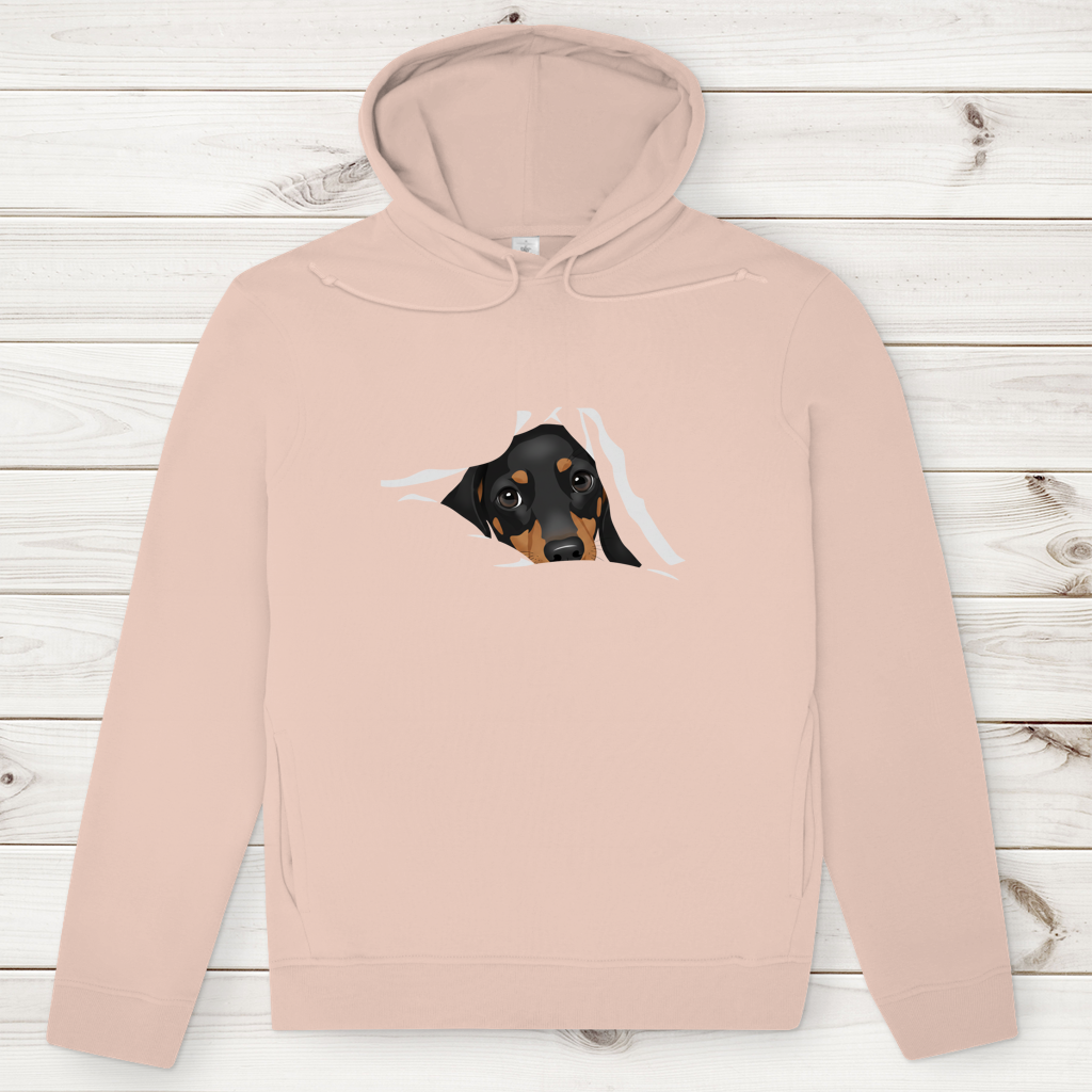 Hoodie für Sie & Ihn Premium Bio mit Dackel Welpe Design "Black Tan"