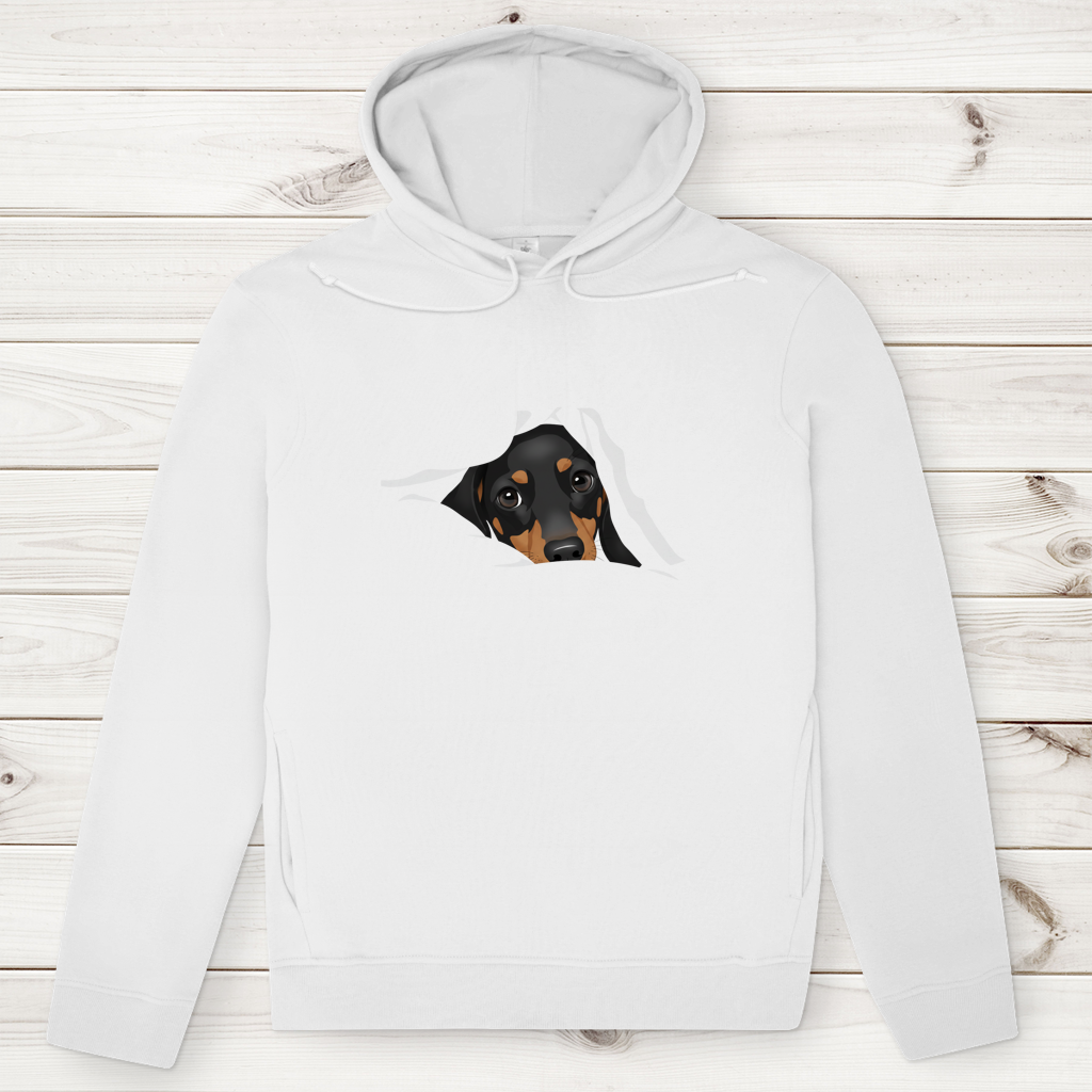 Hoodie für Sie & Ihn Premium Bio mit Dackel Welpe Design "Black Tan"