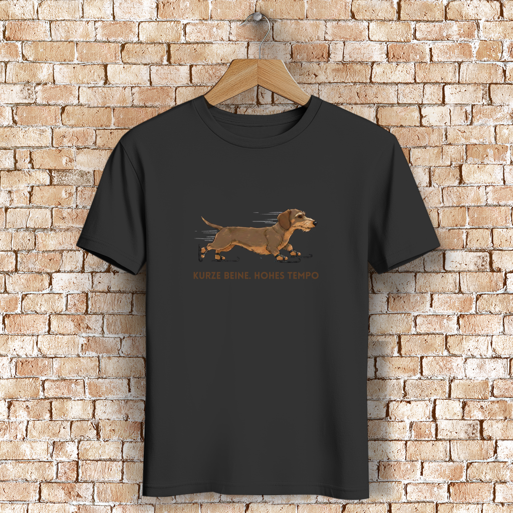 Unisex Premium Bio T-Shirt Rauhaar Dackel Design - Kurze Beine. Hohes Tempo