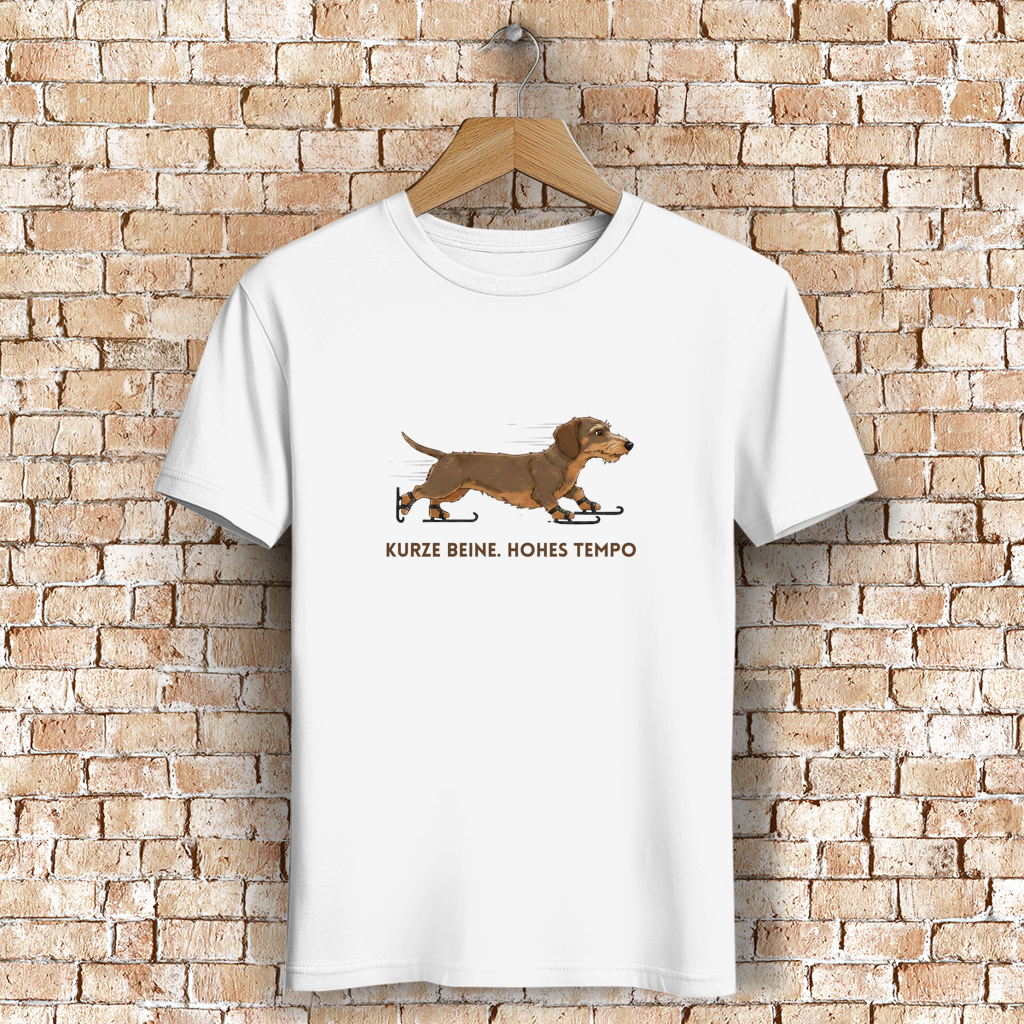 Unisex Premium Bio T-Shirt Rauhaar Dackel Design - Kurze Beine. Hohes Tempo