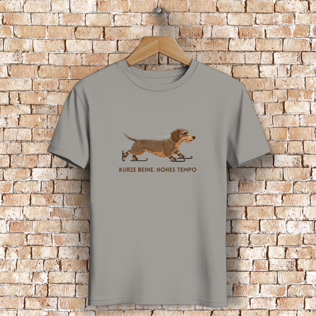 Unisex Premium Bio T-Shirt Rauhaar Dackel Design - Kurze Beine. Hohes Tempo