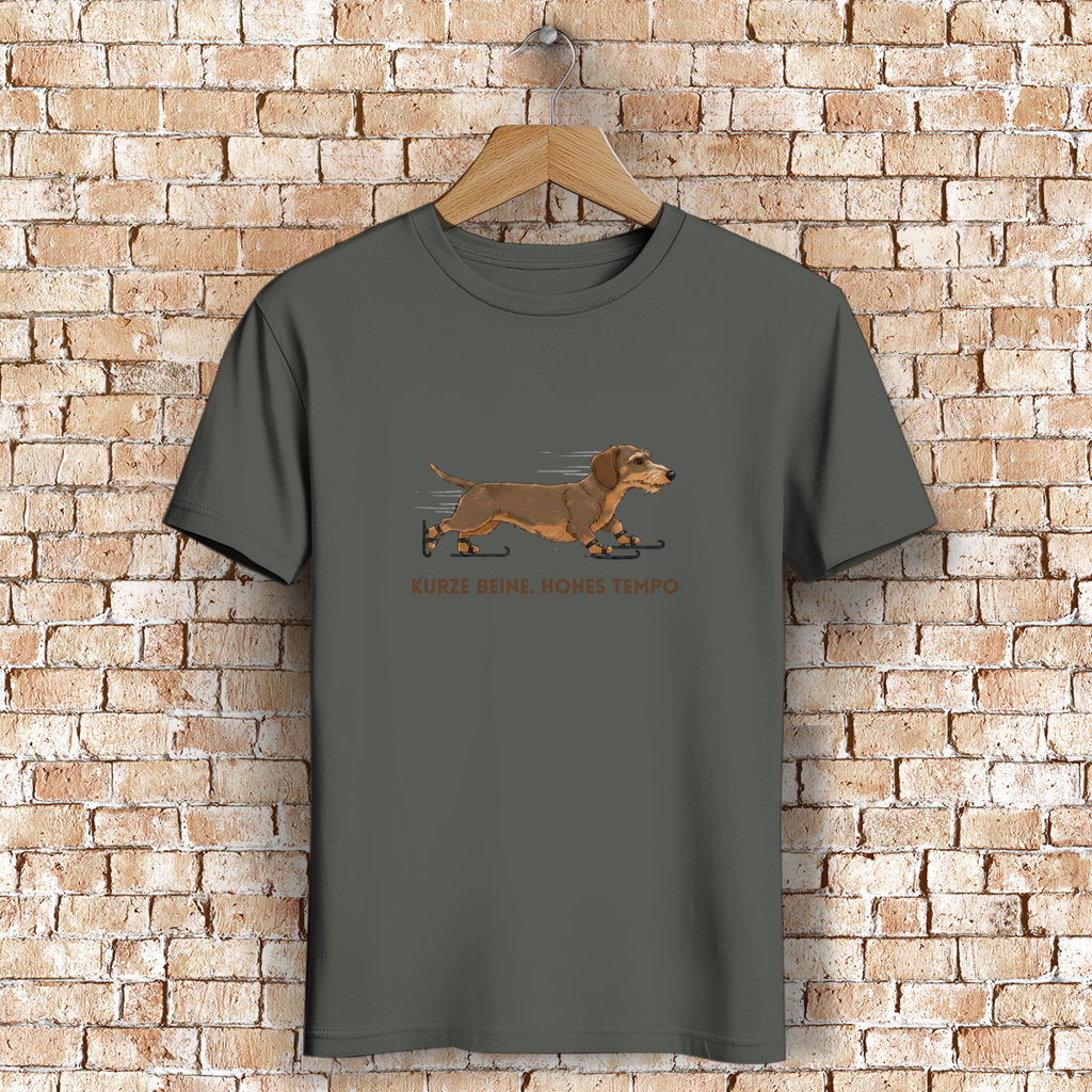 Unisex Premium Bio T-Shirt Rauhaar Dackel Design - Kurze Beine. Hohes Tempo