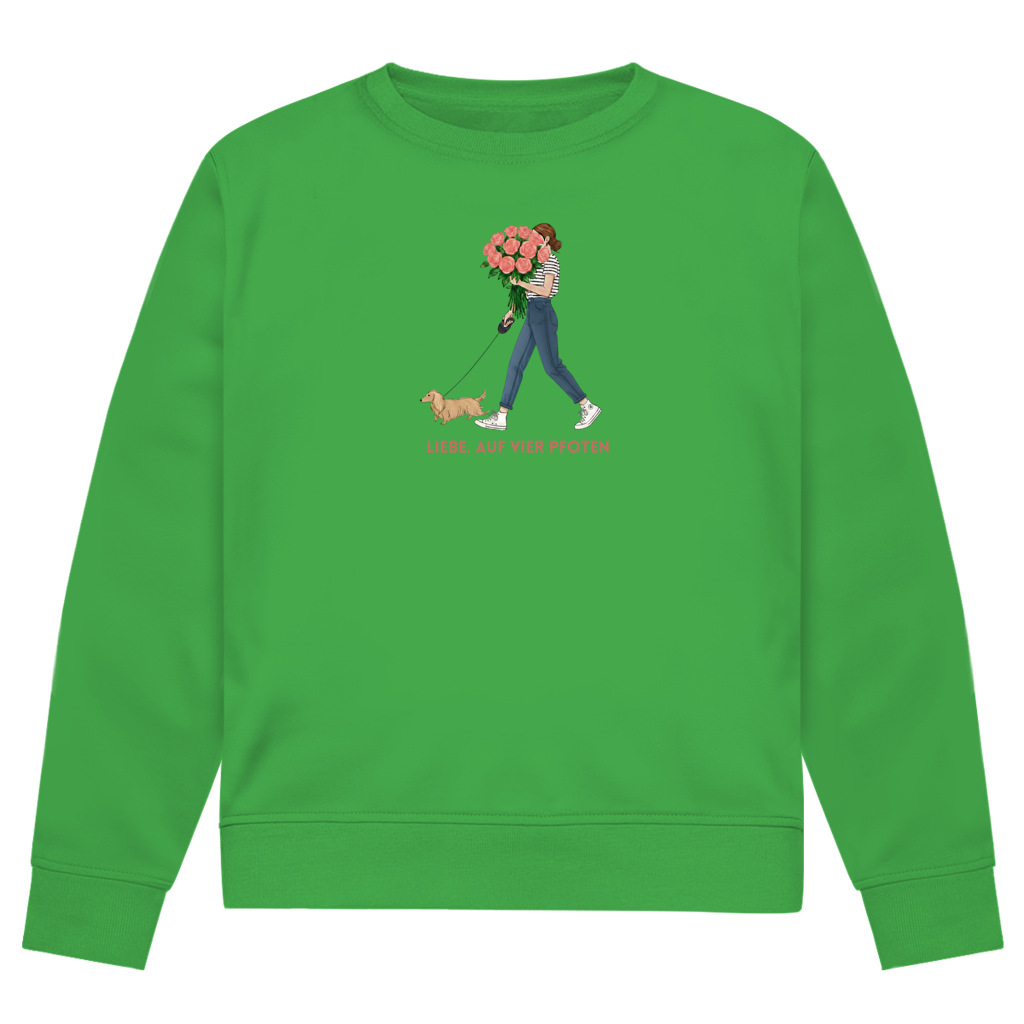 Premium Bio Sweatshirt mit Dackel Design - Liebe, auf vier Pfoten