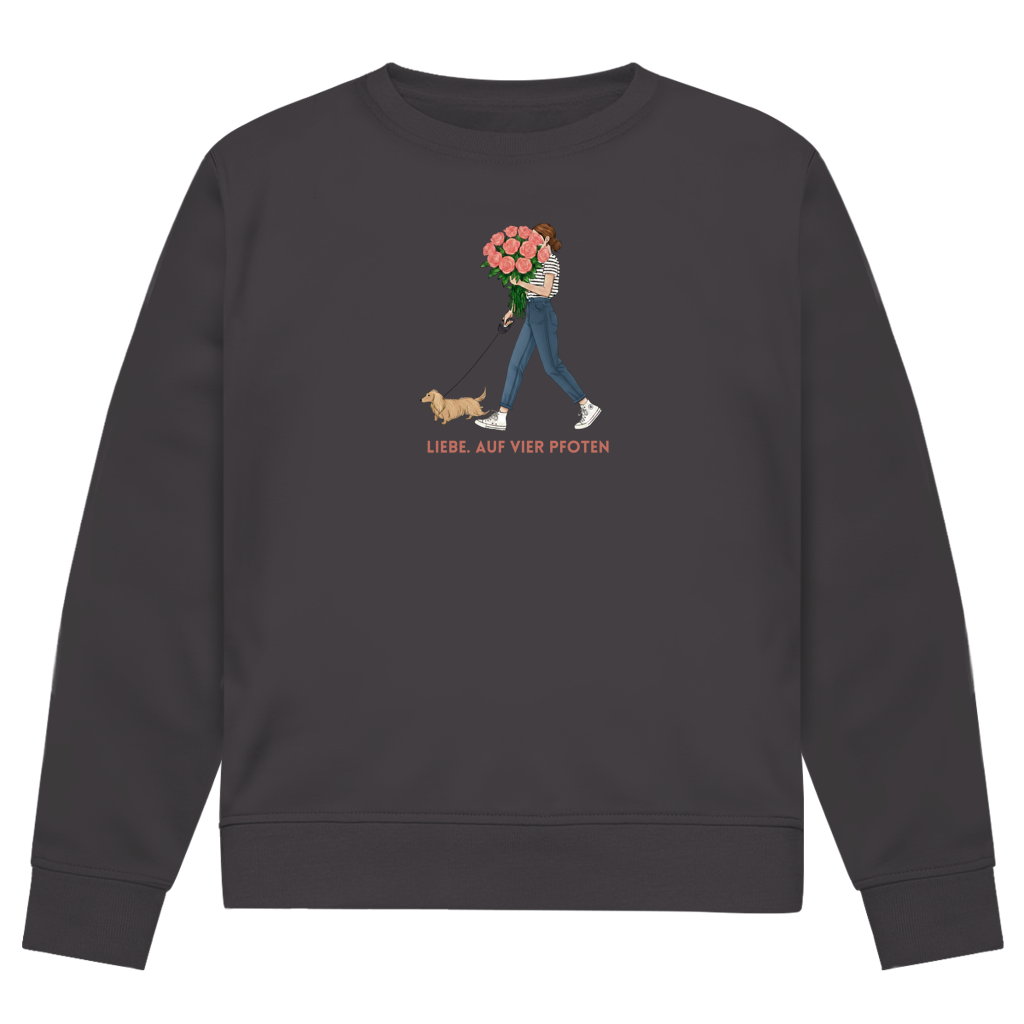 Premium Bio Sweatshirt mit Dackel Design - Liebe, auf vier Pfoten