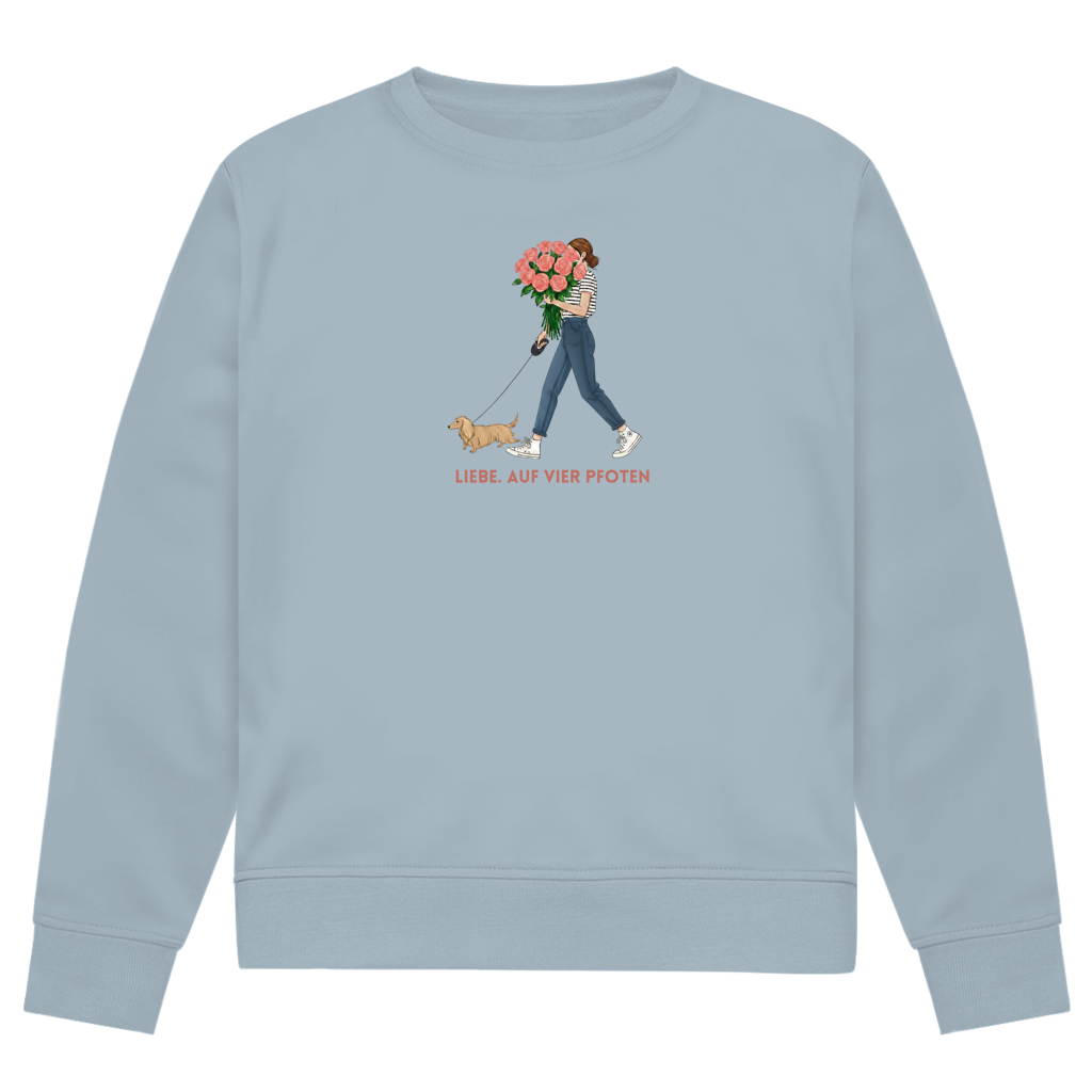 Premium Bio Sweatshirt mit Dackel Design - Liebe, auf vier Pfoten