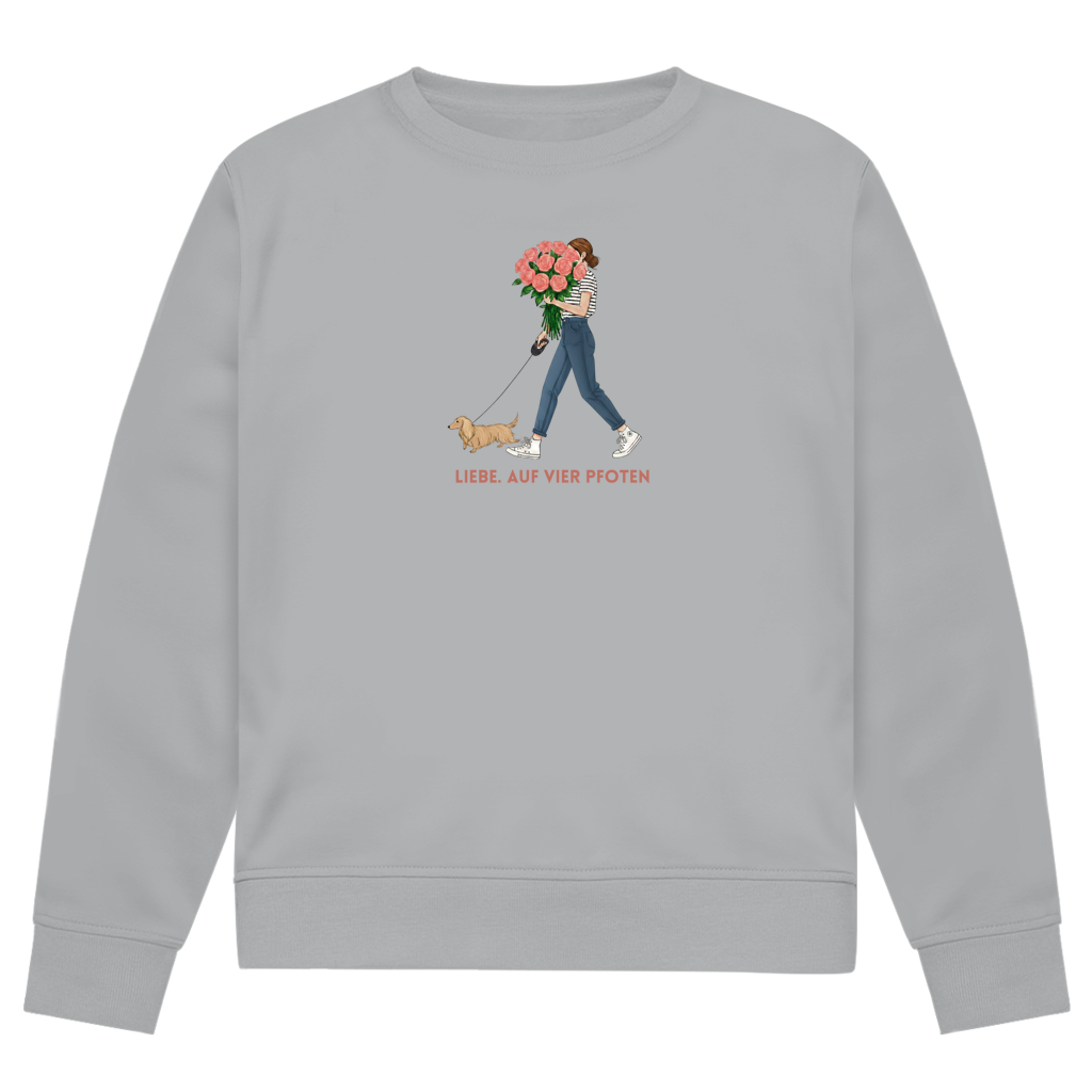 Premium Bio Sweatshirt mit Dackel Design - Liebe, auf vier Pfoten