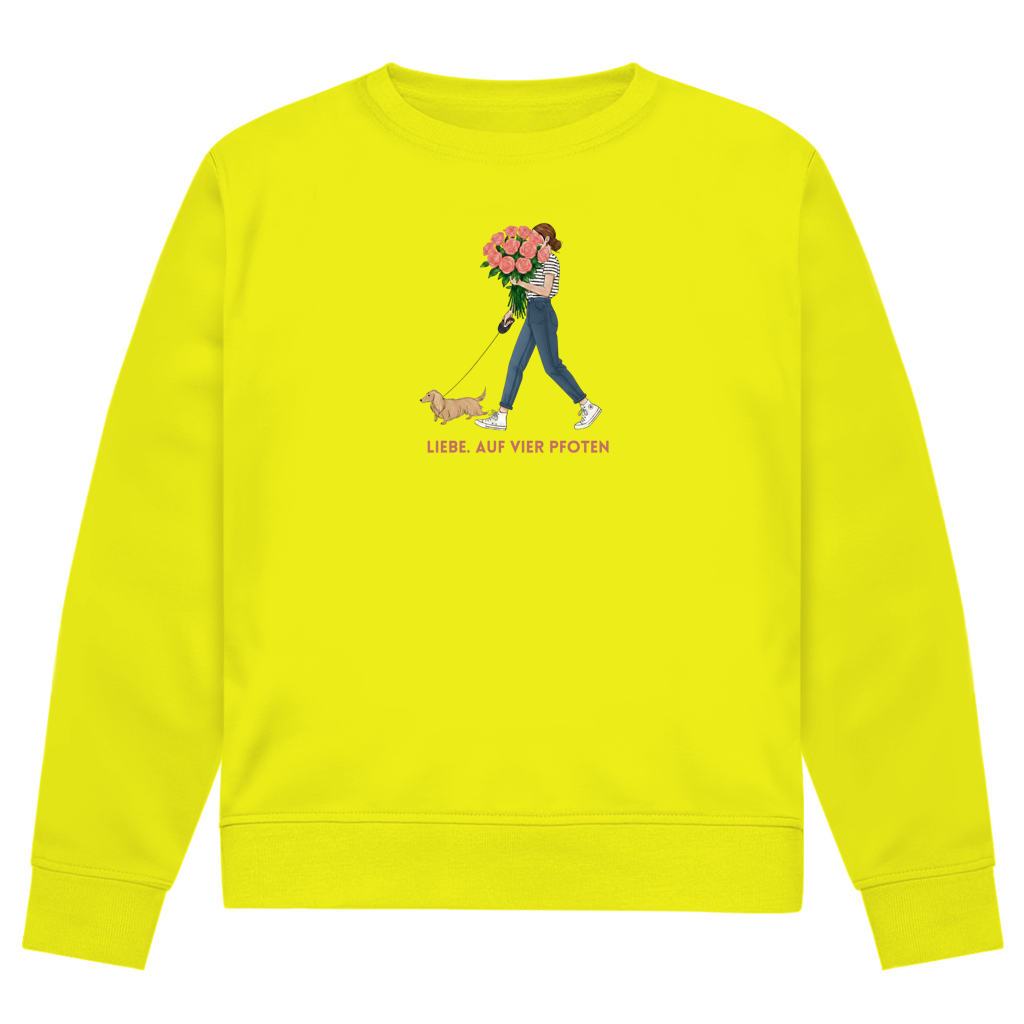 Premium Bio Sweatshirt mit Dackel Design - Liebe, auf vier Pfoten