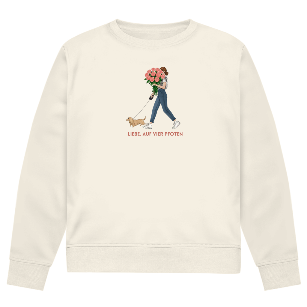Premium Bio Sweatshirt mit Dackel Design - Liebe, auf vier Pfoten