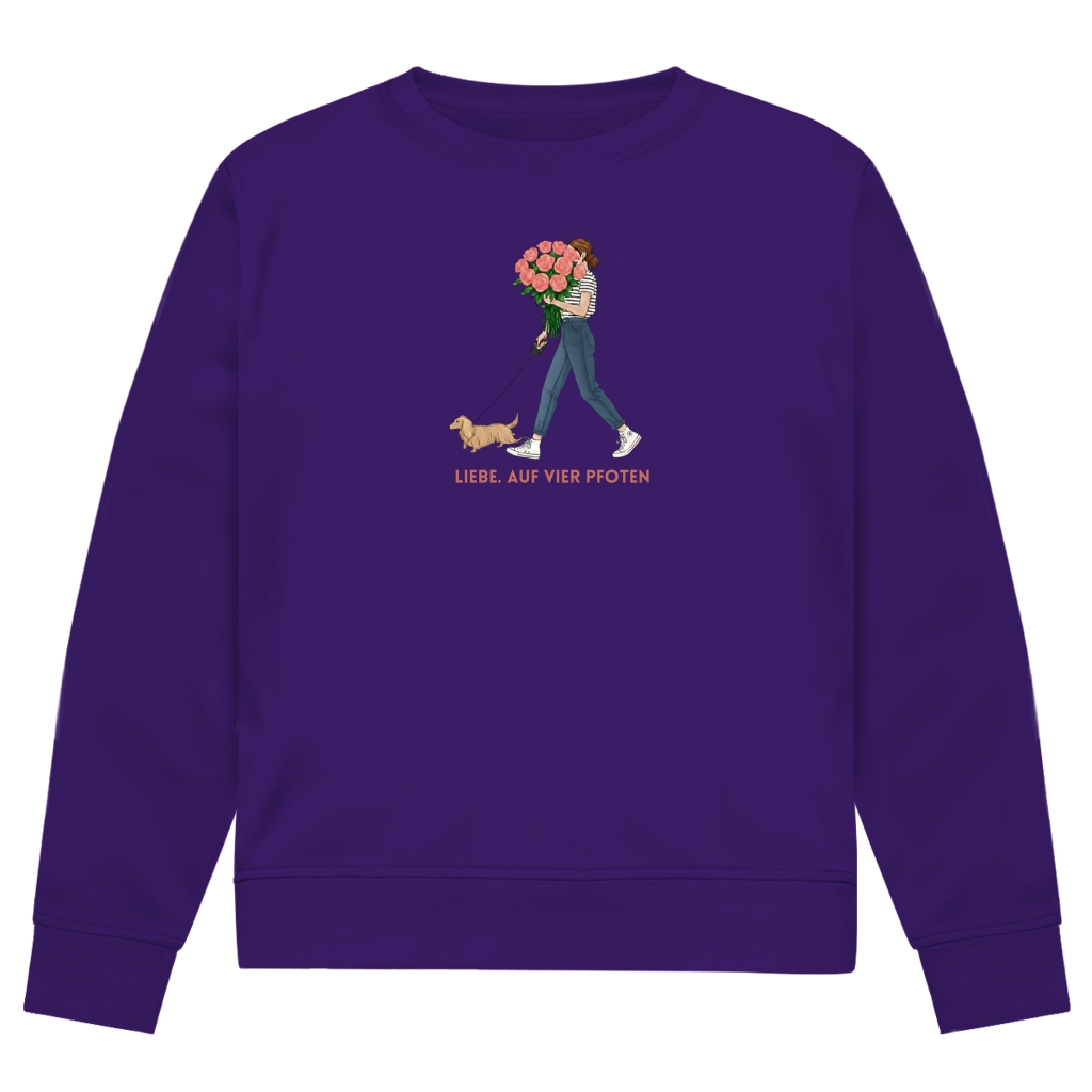 Premium Bio Sweatshirt mit Dackel Design - Liebe, auf vier Pfoten