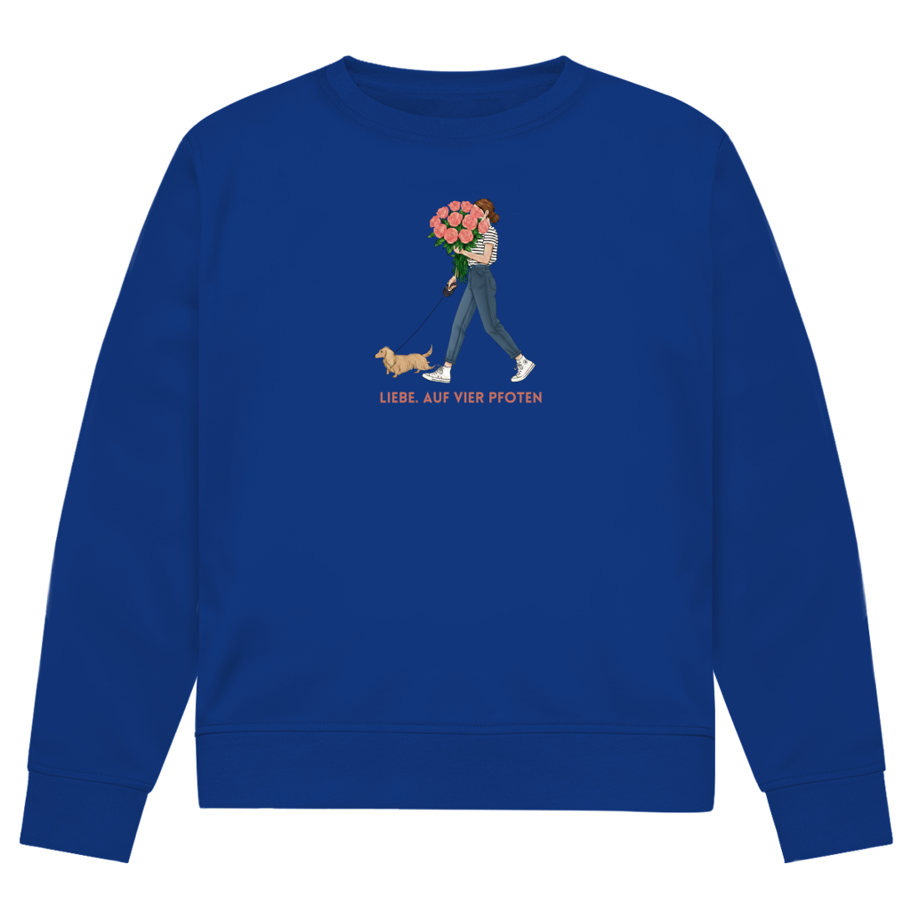 Premium Bio Sweatshirt mit Dackel Design - Liebe, auf vier Pfoten