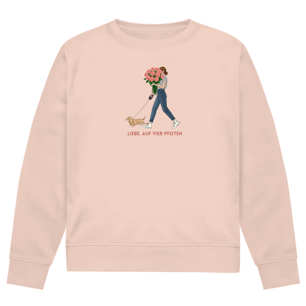 Premium Bio Sweatshirt mit Dackel Design - Liebe, auf vier Pfoten