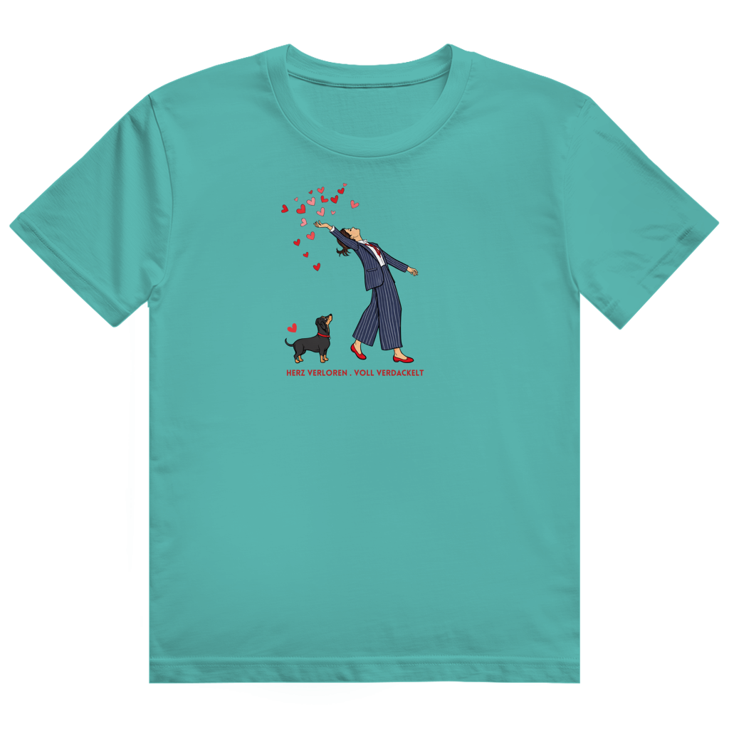 Premium Dackel Shirt mit Slogan "Herz verloren . voll verdackelt"