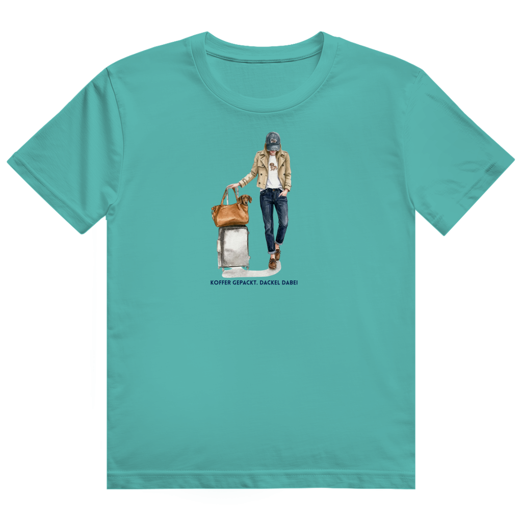 Ladies Heavy Cotton T-Shirt mit Dackel design- Koffer gepackt. Dackel dabei