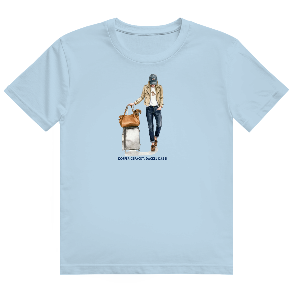 Ladies Heavy Cotton T-Shirt mit Dackel design- Koffer gepackt. Dackel dabei