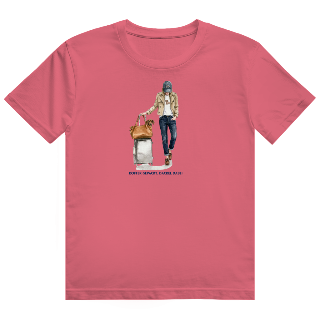 Ladies Heavy Cotton T-Shirt mit Dackel design- Koffer gepackt. Dackel dabei