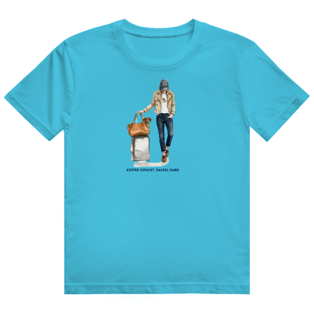 Ladies Heavy Cotton T-Shirt mit Dackel design- Koffer gepackt. Dackel dabei