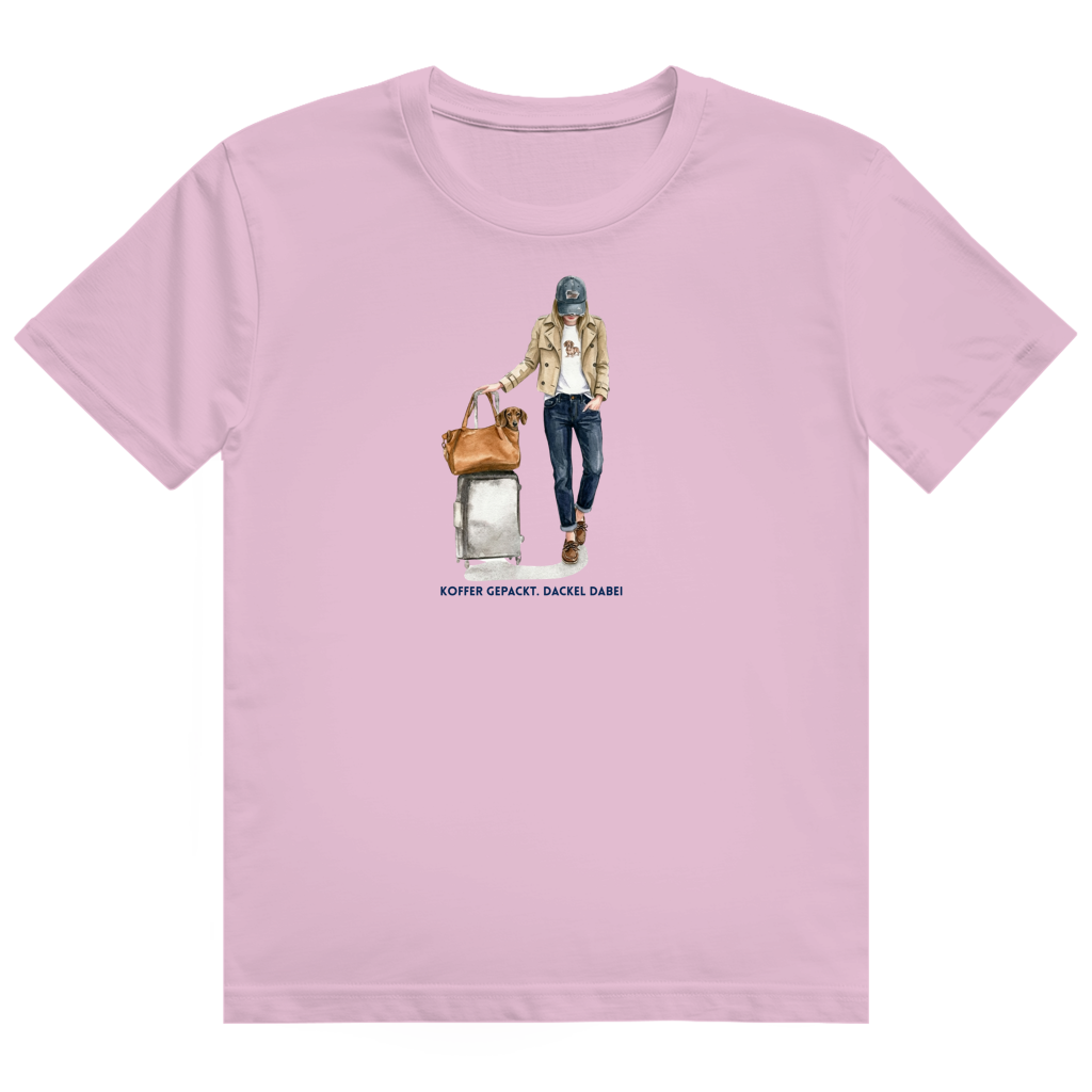 Ladies Heavy Cotton T-Shirt mit Dackel design- Koffer gepackt. Dackel dabei