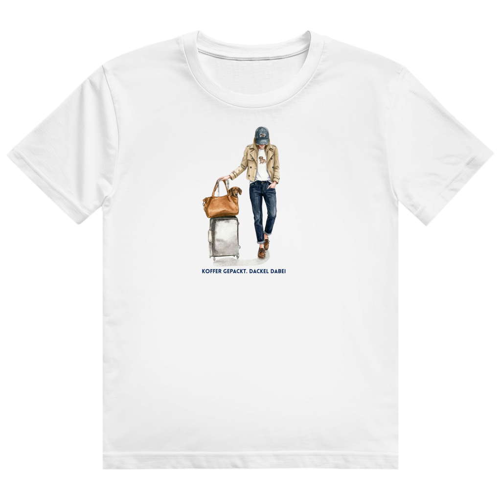 Ladies Heavy Cotton T-Shirt mit Dackel design- Koffer gepackt. Dackel dabei