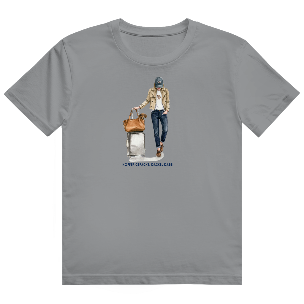 Ladies Heavy Cotton T-Shirt mit Dackel design- Koffer gepackt. Dackel dabei