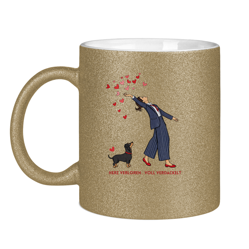 Glitzertasse mit Druckmotiv- Herz verloren . voll verdackelt
