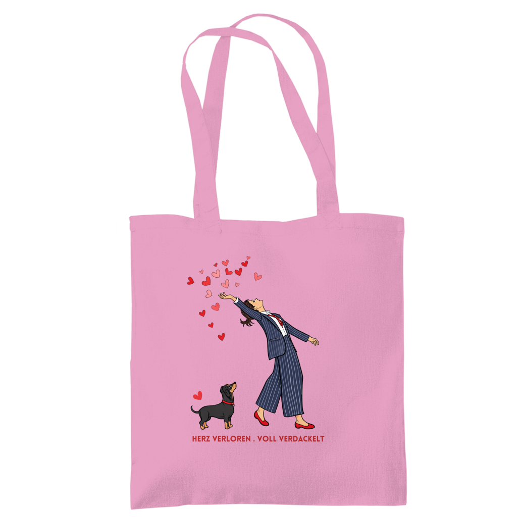 Tote Bag - Tragetasche mit Dackel Design Herz verloren . voll verdackelt