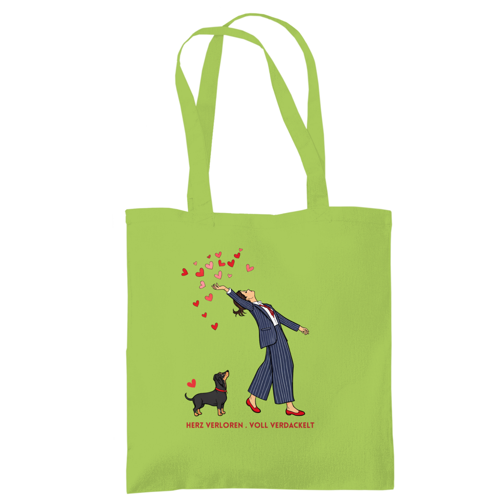 Tote Bag - Tragetasche mit Dackel Design Herz verloren . voll verdackelt