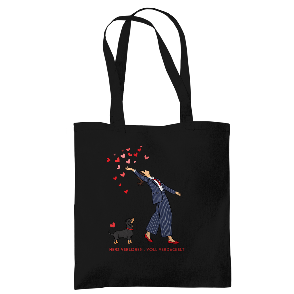 Tote Bag - Tragetasche mit Dackel Design Herz verloren . voll verdackelt
