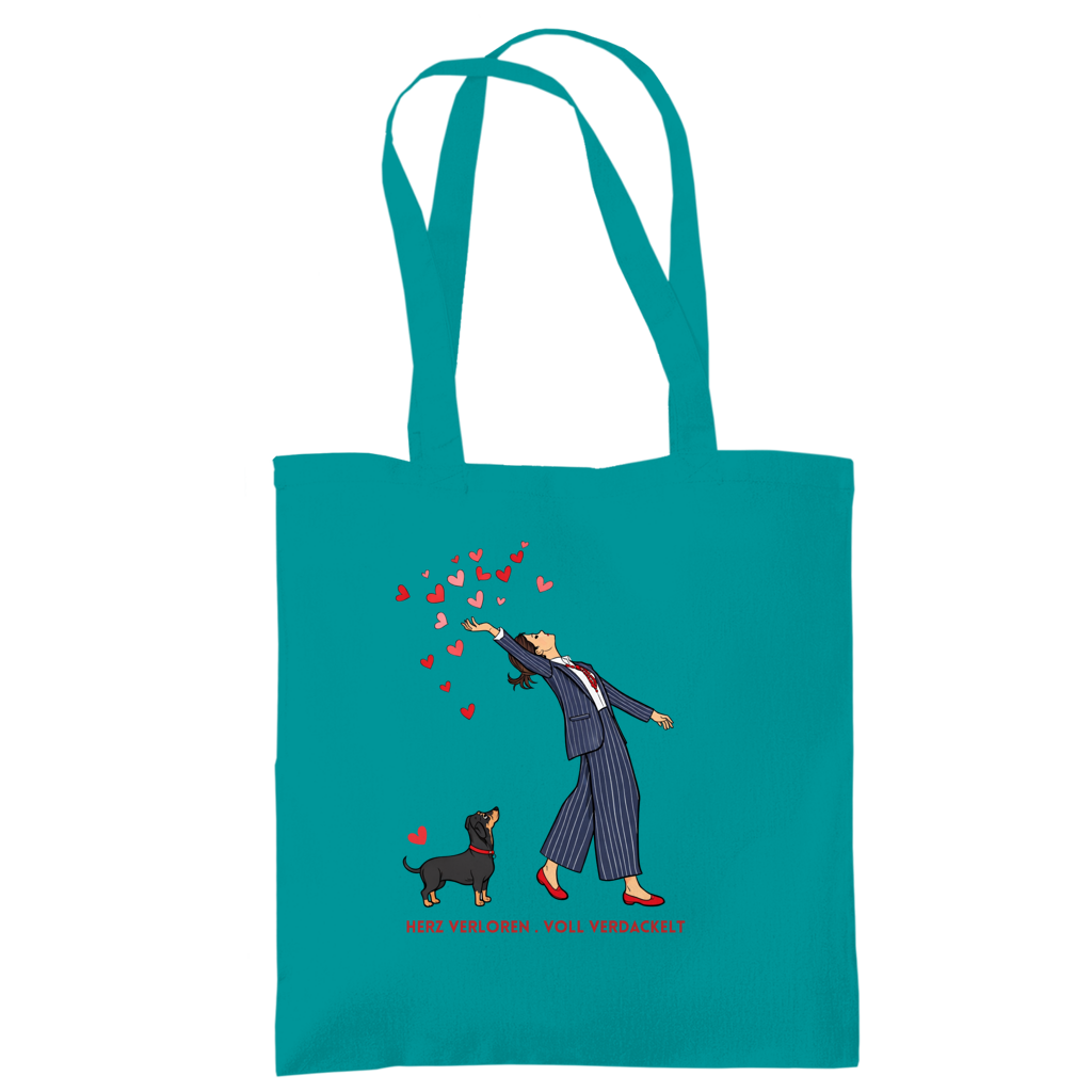 Tote Bag - Tragetasche mit Dackel Design Herz verloren . voll verdackelt