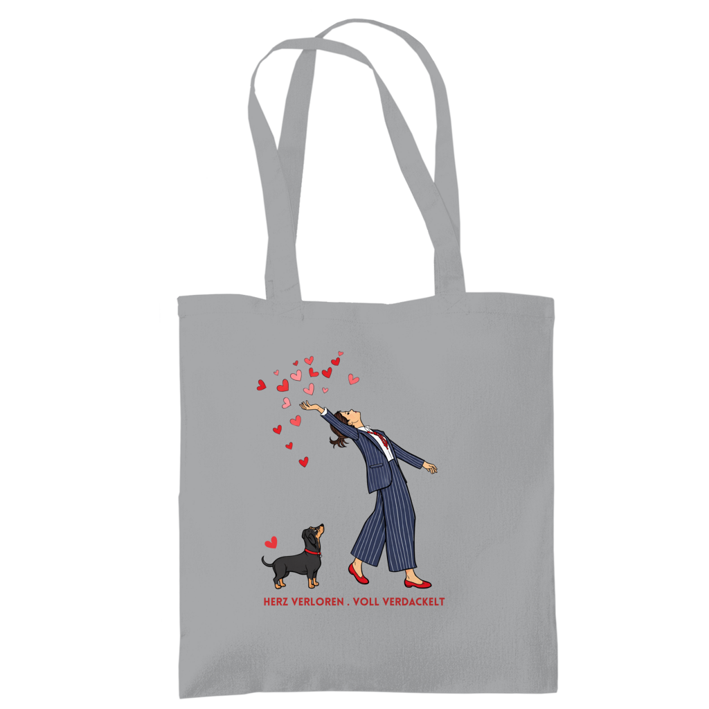 Tote Bag - Tragetasche mit Dackel Design Herz verloren . voll verdackelt
