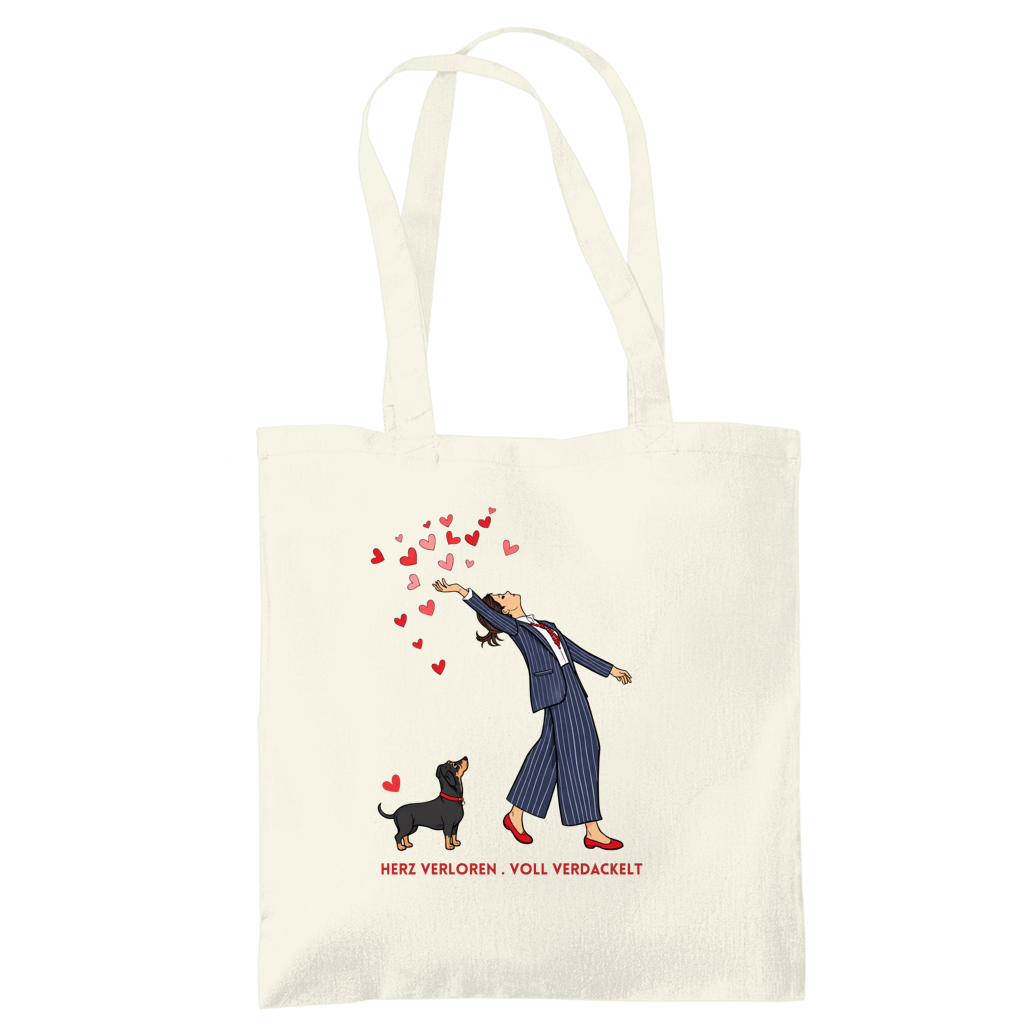 Tote Bag - Tragetasche mit Dackel Design Herz verloren . voll verdackelt