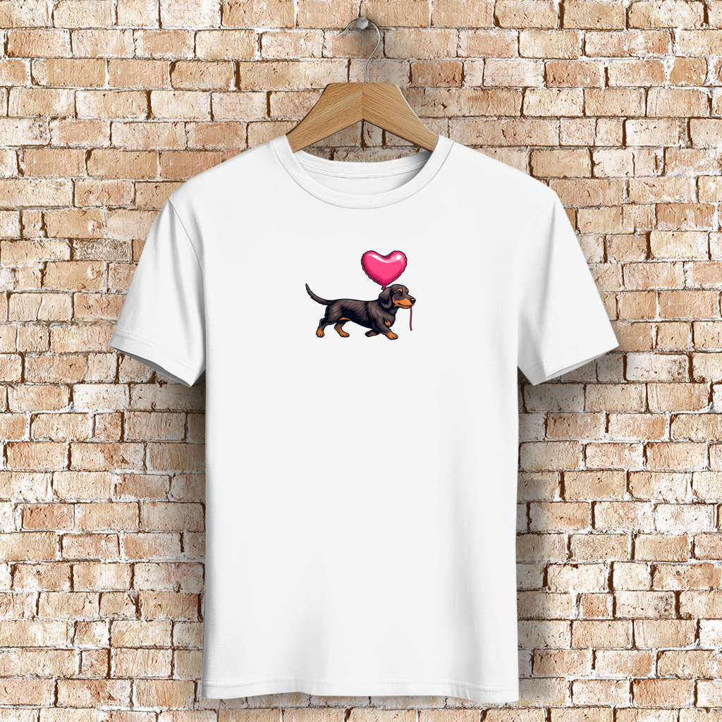 Damen Premium Bio T-Shirt Dackel mit Herz Ballon