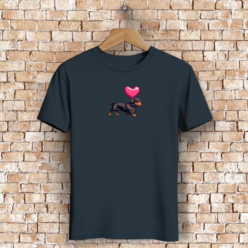 Damen Premium Bio T-Shirt Dackel mit Herz Ballon