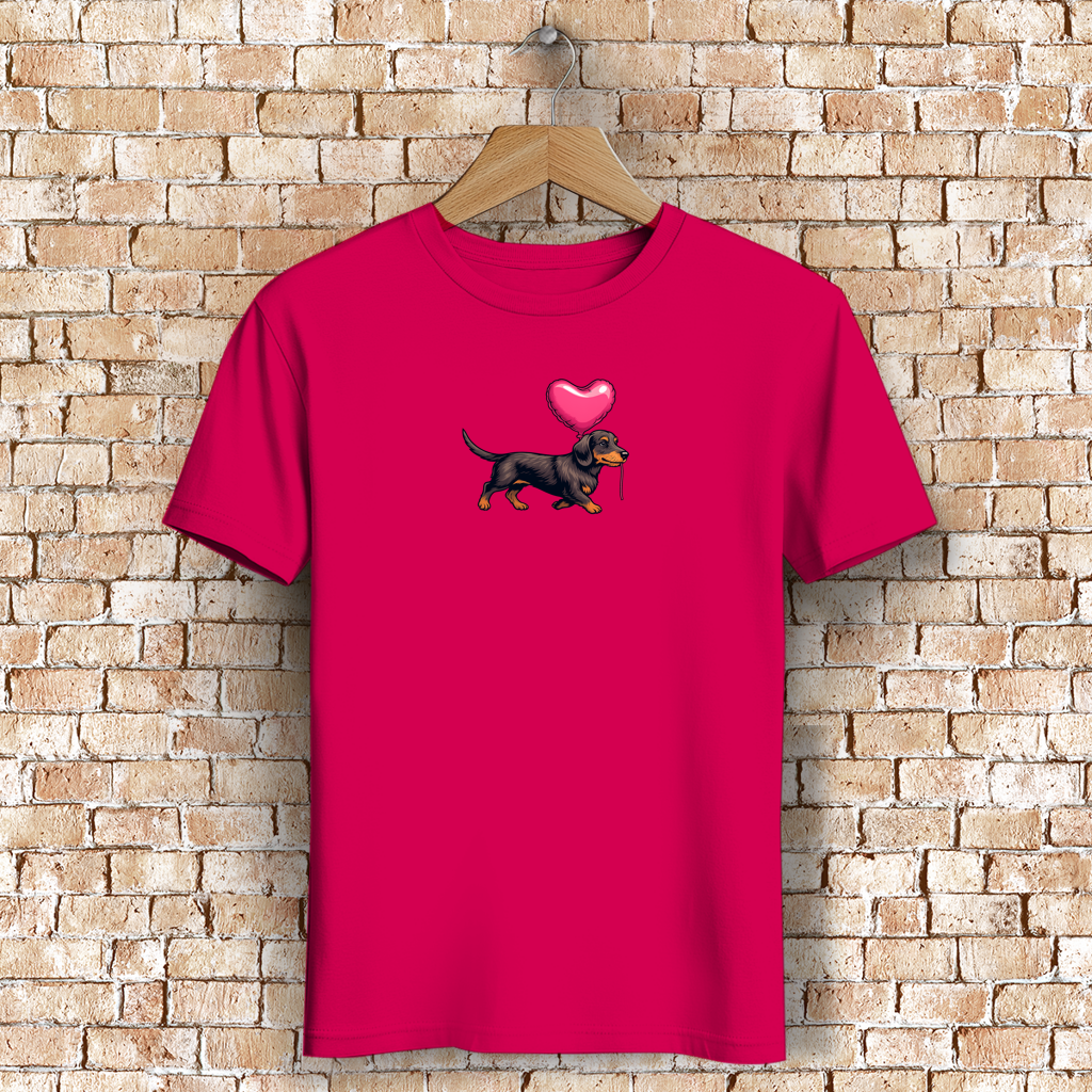 Damen Premium Bio T-Shirt Dackel mit Herz Ballon